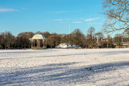 Various playground equipment outside in winter time in Seaton Park, Aberdeen, Scotlandの写真素材