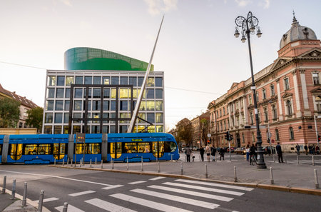 Petra Preradovica square in the evening with Orthdox Cathedral building, Zagreb, Croatia
