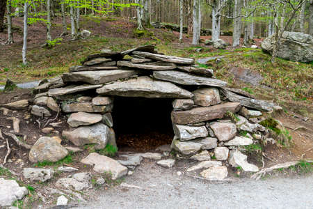 A wooden pier with access bridge for people to enter and dive into Eivindsvannet lake in Djupadalen recreational area, Haugesund, Norway, May 2018の写真素材