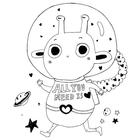 Funny alien in a spacesuit. The inscription is all you need. Illustration for posters and postcards. Vector illustration.のイラスト素材