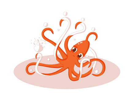 A red octopus that plays with bubblesのイラスト素材