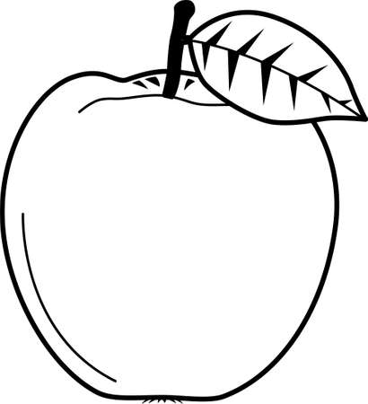 Apple with a leaf in black and white colorsのイラスト素材