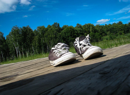 Left the sneakers in summer forest