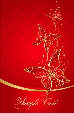 Elegant red background with butterflyのイラスト素材