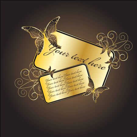 Brown frame with butterflies のイラスト素材