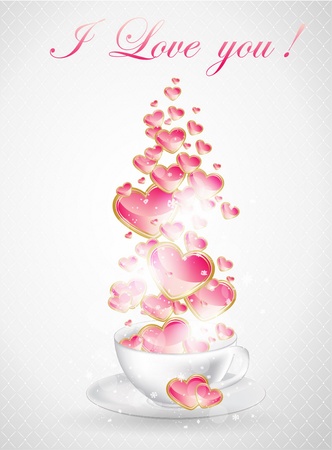 Abstract illustration of coffee-cup and hearts.のイラスト素材