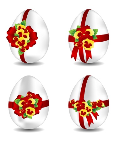 set of easter eggs with bowsのイラスト素材