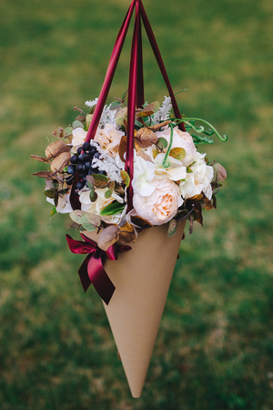 colorful flowers in a basketの写真素材