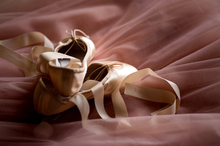 Pointe Ballet Shoes on pink backgroundの写真素材