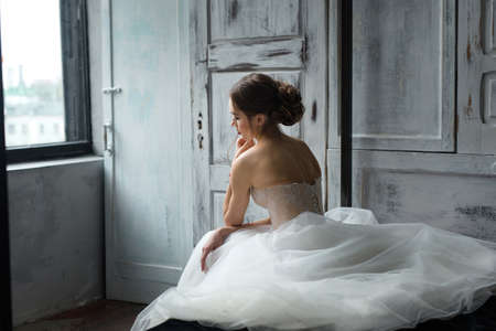 Beautiful bride with bright make-upの写真素材