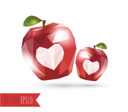 Vector red apple with carved heart.のイラスト素材