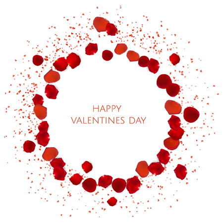 Red rose petals with Heart confetti . valentine s card backgroundのイラスト素材