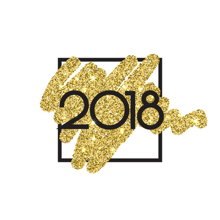 2018 New Year. Text golden with bright sparkles. Vector background.のイラスト素材