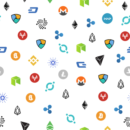 Cryptocurrency seamless pattern. Crypto currency background. Vector illustrationのイラスト素材