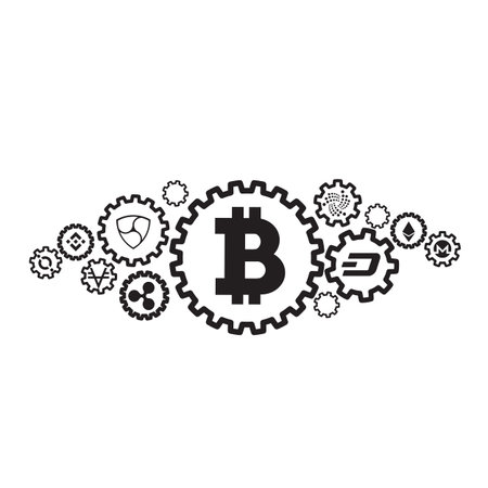 Crypto technology concept drawing cryptocurrency icon line in modern style.のイラスト素材