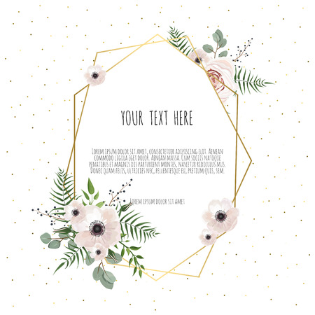 Floral wreath with green eucalyptus leaves, flower rose, anemone . Frame border with copy space.のイラスト素材