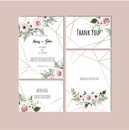 Wedding set with invitations. Vector set of vintage floral wedding invitation templates.のイラスト素材