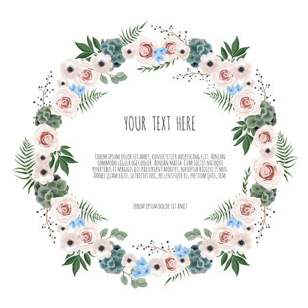 Spring wreath. Floral background with beautiful flowers. Floral vector design frame.のイラスト素材