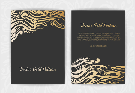 Set of Black and Gold Design Templates for Brochures, Flyers, Logo, Banners. Abstract Modern Backgrounds.のイラスト素材