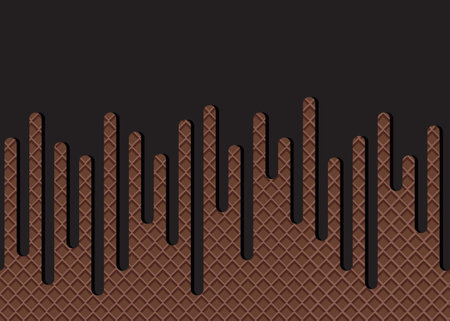 Dripping chocolate ice cream flowing over waffle texture backgroundのイラスト素材