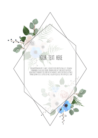 Botanical wedding invitation card template design, white and pink flowers on white and black backgroundのイラスト素材
