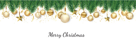 Banner with Christmas balls and stars. Great for New year party posters, headers.のイラスト素材