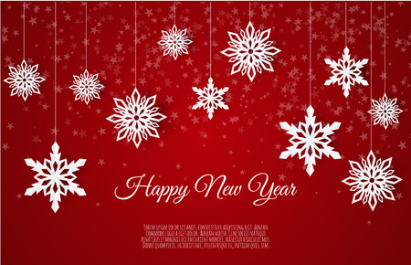 Christmas card with paper snow flake. Falling snowflakes on a winter background.のイラスト素材