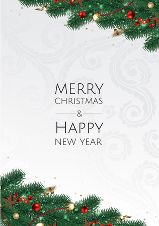 Merry Christmas and Happy New Year. Xmas background with Shining gold Snowflakes. Greeting card, holiday banner, web posterのイラスト素材