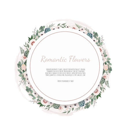 Floral wreath with green eucalyptus leaves, flower rose, anemone . Frame border with copy space. eps10のイラスト素材