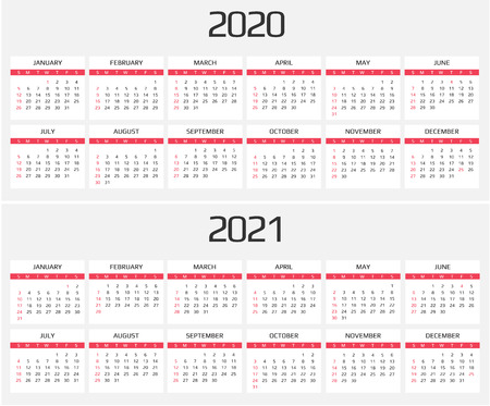 Calendar 2020 and 2021 template. 12 Months. include holiday eventのイラスト素材