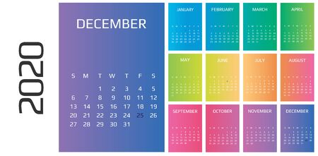 Calendar 2020 and 2021 template. 12 Months. include holiday eventのイラスト素材
