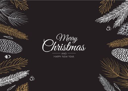 Christmas frame with winter plants. Botanical illustrationのイラスト素材