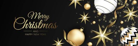 Christmas greeting card with Christmas Tree Decorations, Pine Branches, snowflake and confetti.のイラスト素材