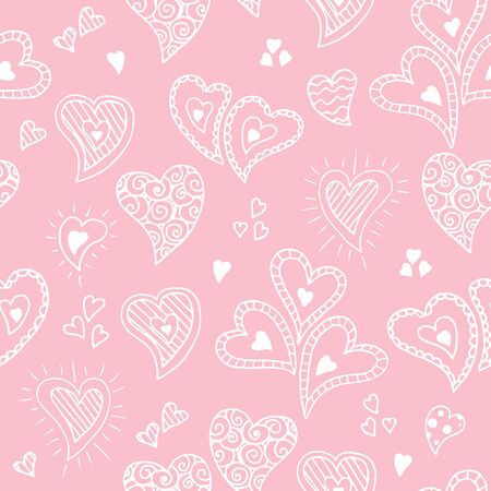 Cute doodle seamless pattern for st. Valentine s day with heartsのイラスト素材