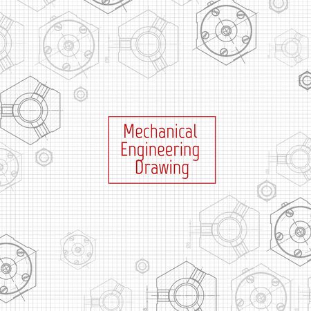 Technical drawing background . Mechanical Engineering drawing. Engine line drawing backgroundのイラスト素材