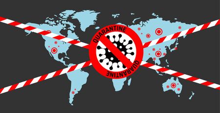 Pandemic stop Coronavirus outbreak covid-19 2019-nCoV quarantine banner. Closed for quarantine pandemic Coronavirus vector imageのイラスト素材