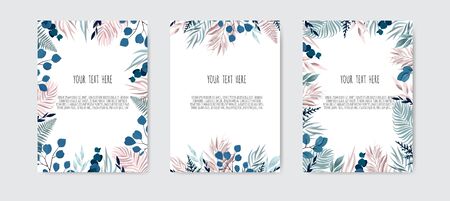 Set of card with leaves . Wedding ornament concept. Floral poster, invite. Vector decorative greeting card, invitation design backgroundのイラスト素材