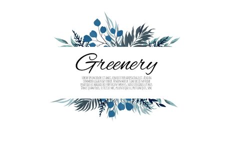 Horisontal botanical vector design banner. Eucalyptus, succulents, flowers, greenery. Natural spring card or frame.のイラスト素材