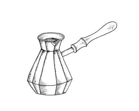 Sketch cezve. Cezve isolated on white background. It s coffee timeのイラスト素材