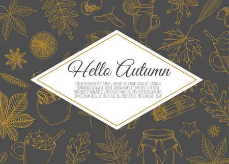 Autumn season banner template with leaves and space for text. Fall season shopping promotional leaflet, flyer, invitation card, advertising vector illustrationのイラスト素材