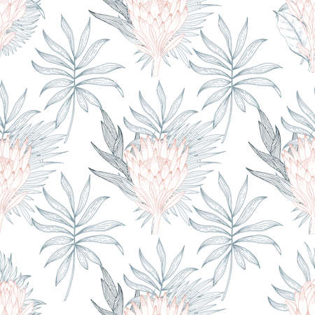 Abstract seamless pattern with tropical leaves. Vector template.のイラスト素材