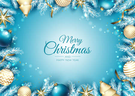 Christmas banner. Background Xmas design of with gifts box, snowflake and confetti. Horizontal christmas poster, greeting cards, headers, website.のイラスト素材