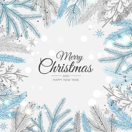 Merry Christmas greeting card with new years tree. Vector holiday illustration.のイラスト素材