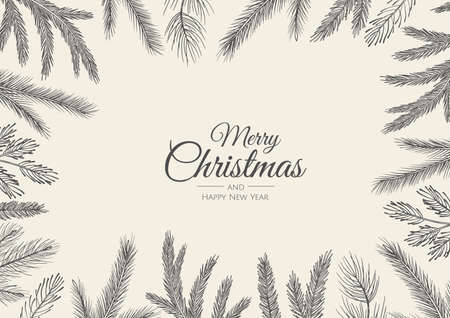 Merry Christmas greeting card with new years tree. Vector holiday illustration.のイラスト素材