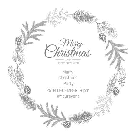 Hand drawn Christmas wreath. Vector holiday illustration.のイラスト素材