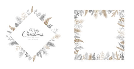 Vector Christmas Cards Set. Holiday Party Card Templates Designのイラスト素材