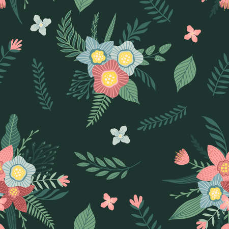 Seamless pattern with flowers and leaves. Creative floral texture. Great for fabric, textile Vector Illustrationのイラスト素材