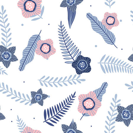 Seamless pattern with flowers and leaves. Creative floral texture. Great for fabric, textile Vector Illustrationのイラスト素材