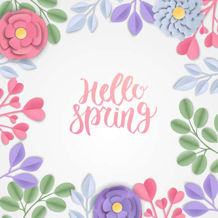 Paper art flowers vector,flowers background,vintage flowers,candy color flowersのイラスト素材