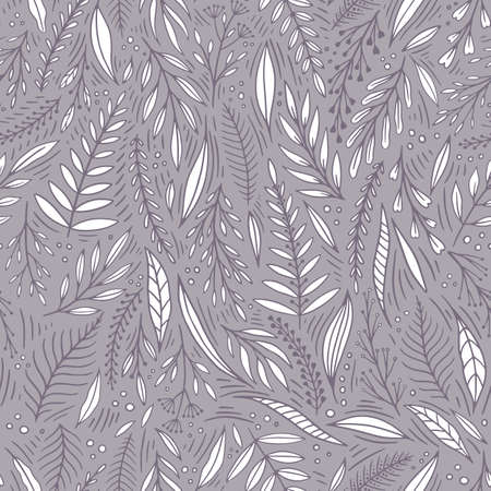 Seamless cute floral vector pattern with plant and flowers. Flower backgroundのイラスト素材